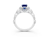 White gold Emerald Cut Blue Sapphire Solitaire Ring with Filigree Band and Four-Prong Setting_27