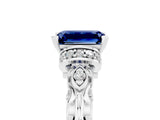 White gold Emerald Cut Blue Sapphire Solitaire Ring with Filigree Band and Four-Prong Setting_29