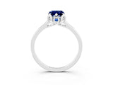 White gold Emerald Cut Blue Sapphire Solitaire Ring with Flower Prong Setting and Classic Band_27