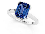 White gold Emerald Cut Blue Sapphire Solitaire Ring with Flower Prong Setting and Classic Band_38