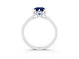 White gold Emerald Cut Blue Sapphire Solitaire Ring with Flower Prong Setting and Classic Band_40
