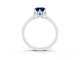 White gold Emerald Cut Blue Sapphire Solitaire Ring with Flower Prong Setting and Classic Band_76