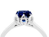 White gold Emerald Cut Blue Sapphire Solitaire Ring with Flower Prong Setting and Classic Band_77