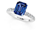 White gold Emerald Cut Blue Sapphire Solitaire Ring with Pavé Accents and Four-Prong Setting_1