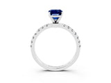 White gold Emerald Cut Blue Sapphire Solitaire Ring with Pavé Accents and Four-Prong Setting_3
