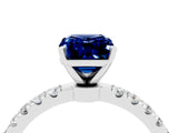 White gold Emerald Cut Blue Sapphire Solitaire Ring with Pavé Accents and Four-Prong Setting_4
