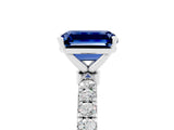 White gold Emerald Cut Blue Sapphire Solitaire Ring with Pavé Accents and Four-Prong Setting_5