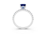 White gold Emerald Cut Blue Sapphire Solitaire Ring with Pavé Band and Four-Prong Setting_27