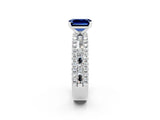 White gold Emerald Cut Blue Sapphire Solitaire Ring with Pavé and Channel Set Band_14