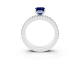 White gold Emerald Cut Blue Sapphire Solitaire Ring with Pavé and Channel Set Band_15
