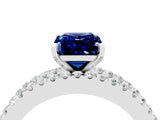 White gold Emerald Cut Blue Sapphire Solitaire Ring with Pavé and Channel Set Band_16