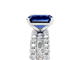 White gold Emerald Cut Blue Sapphire Solitaire Ring with Pavé and Channel Set Band_17