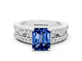 White gold Emerald Cut Blue Sapphire Solitaire Ring with Pavé and Channel Set Band_24