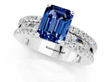 White gold Emerald Cut Blue Sapphire Solitaire Ring with Pavé and Channel Set Band_25