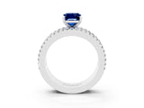 White gold Emerald Cut Blue Sapphire Solitaire Ring with Pavé and Channel Set Band_27