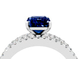 White gold Emerald Cut Blue Sapphire Solitaire Ring with Pavé and Channel Set Band_28