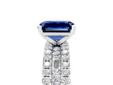 White gold Emerald Cut Blue Sapphire Solitaire Ring with Pavé and Channel Set Band_5