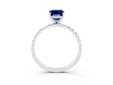 White gold Emerald Cut Blue Sapphire Solitaire Ring with Pave Band and Four Prong Setting_27