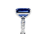 White gold Emerald Cut Blue Sapphire Solitaire Ring with Pave Band and Four Prong Setting_29