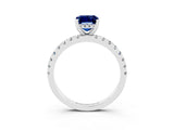 White gold Emerald Cut Blue Sapphire Solitaire Ring with Round  Pavé Band and Four-Prong Setting_63