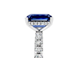 White gold Emerald Cut Blue Sapphire Solitaire Ring with Round  Pavé Band and Four-Prong Setting_65