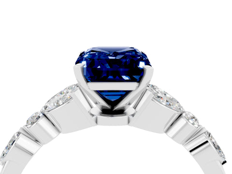 White gold Emerald Cut Blue Sapphire Solitaire Ring with Side Stones and Four-Prong Setting_16