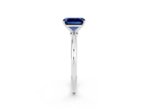 White gold Emerald Cut Blue Sapphire Solitaire Ring with Six-Prong Setting and Classic Band_14