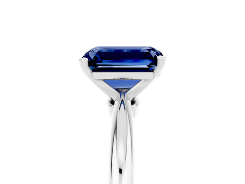 White gold Emerald Cut Blue Sapphire Solitaire Ring with Six-Prong Setting and Classic Band_17