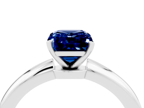 White gold Emerald Cut Blue Sapphire Solitaire Ring with Six-Prong Setting and Classic Band_4