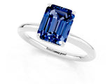 White gold Emerald Cut Blue Sapphire Solitaire Ring with Thin Band and Four-Prong Setting_13