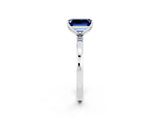 White gold Emerald Cut Blue Sapphire Solitaire Ring with Thin Band and Prong Setting_14