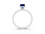 White gold Emerald Cut Blue Sapphire Solitaire Ring with Thin Band and Prong Setting_15
