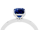 White gold Emerald Cut Blue Sapphire Solitaire Ring with Thin Band and Prong Setting_16