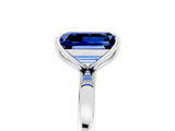 White gold Emerald Cut Blue Sapphire Solitaire Ring with Thin Band and Prong Setting_17