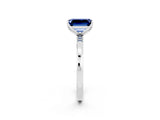 White gold Emerald Cut Blue Sapphire Solitaire Ring with Thin Band and Prong Setting_38