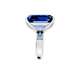 White gold Emerald Cut Blue Sapphire Solitaire Ring with Thin Band and Prong Setting_41