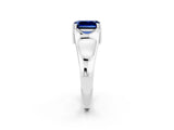 White gold Emerald Cut Blue Sapphire Solitaire Ring with Wide Band and Prong Setting_2
