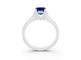 White gold Emerald Cut Blue Sapphire Solitaire Ring with Wide Band and Prong Setting_3