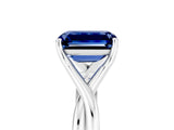 White gold Emerald Cut Blue Sapphire Solitaire Twist Band Prong Setting Ring_71