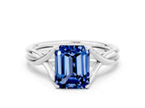 White gold Emerald Cut Blue Sapphire Solitaire Twist Band Prong Setting Ring_72