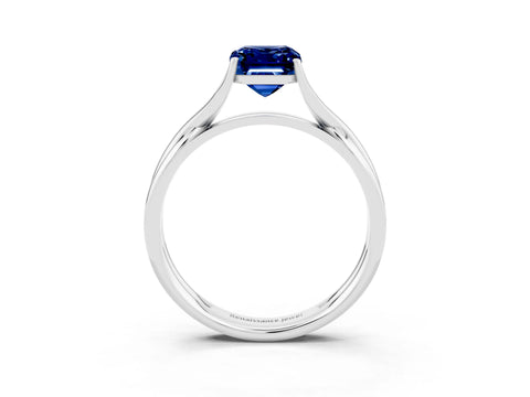 White gold Emerald Cut Blue Sapphire Solitaire Twist Band Prong Setting Ring_75