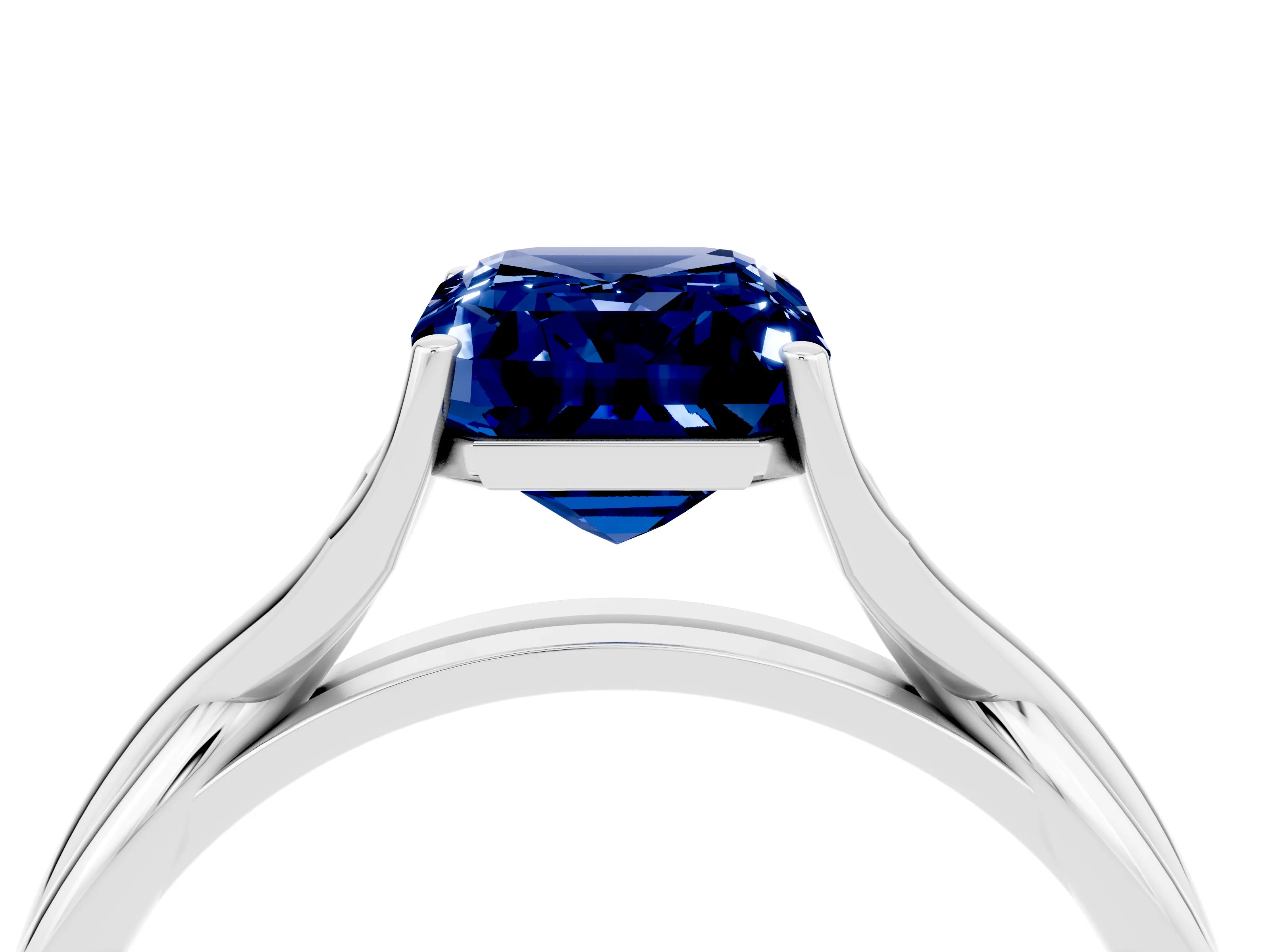 White gold Emerald Cut Blue Sapphire Solitaire Twist Band Prong Setting Ring_76