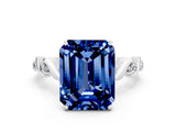 White gold Emerald Cut Blue Sapphire Solitaire Twisted Band with Round  Accents and Prong Setting_30