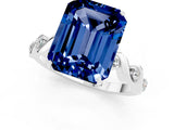 White gold Emerald Cut Blue Sapphire Solitaire Twisted Band with Round  Accents and Prong Setting_30