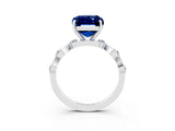 White gold Emerald Cut Blue Sapphire Solitaire Twisted Band with Round  Accents and Prong Setting_32