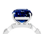 White gold Emerald Cut Blue Sapphire Solitaire Twisted Band with Round  Accents and Prong Setting_33
