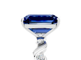 White gold Emerald Cut Blue Sapphire Solitaire Twisted Band with Round  Accents and Prong Setting_34