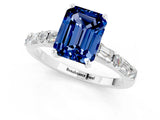 White gold Emerald Cut Blue Sapphire Solitaire with Side Baguettes and Channel Set Band_1