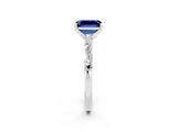 White gold Emerald Cut Blue Sapphire Solitaire with Side Baguettes and Channel Set Band_2