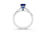 White gold Emerald Cut Blue Sapphire Solitaire with Side Baguettes and Channel Set Band_3